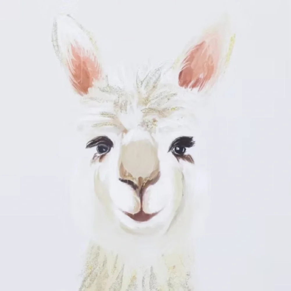 CosmoLiving Llama Framed Canvas Wall Art 24x28 White French Country Decor New‎